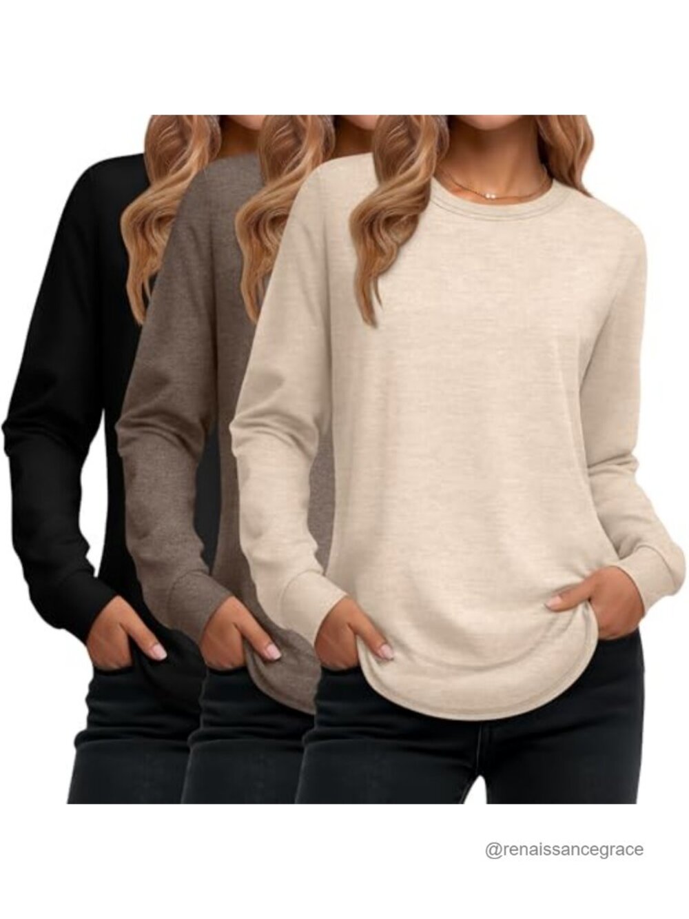 Women's Long Sleeve Cotton Blend Sweatshirt Pullover Loose Fit Crewneck